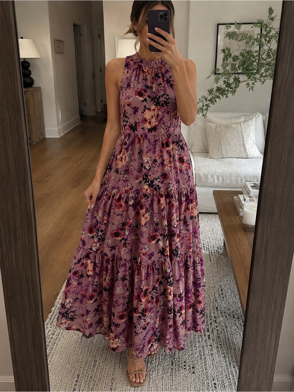 Lulu's Purple Floral Halter Tiered Maxi Dress